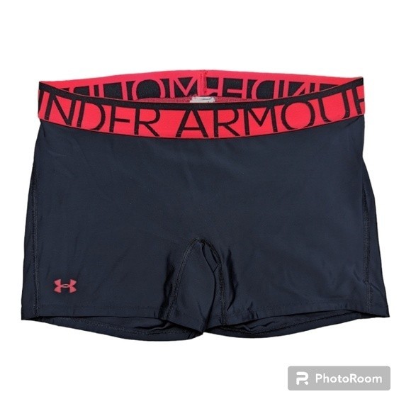 Under Armour Spandex Compression Shorts Black with Pink Waistband - Picture 1 of 4